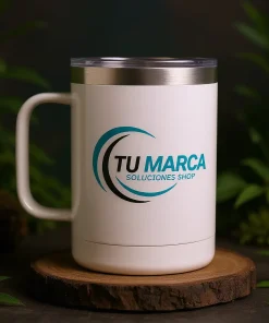 Taza Acero 400ml con Asa y Tapa 🫖 | Personalizada con Tu Diseño o Marca
